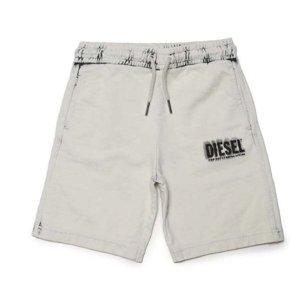 Gray plush shorts with faded effect logo