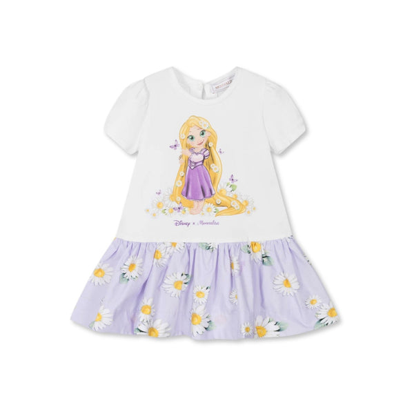 Girls White & Purple Cotton Disney Dress