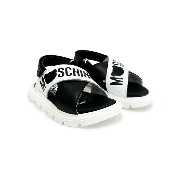 Girls Black Logo-Print Leather Sandals