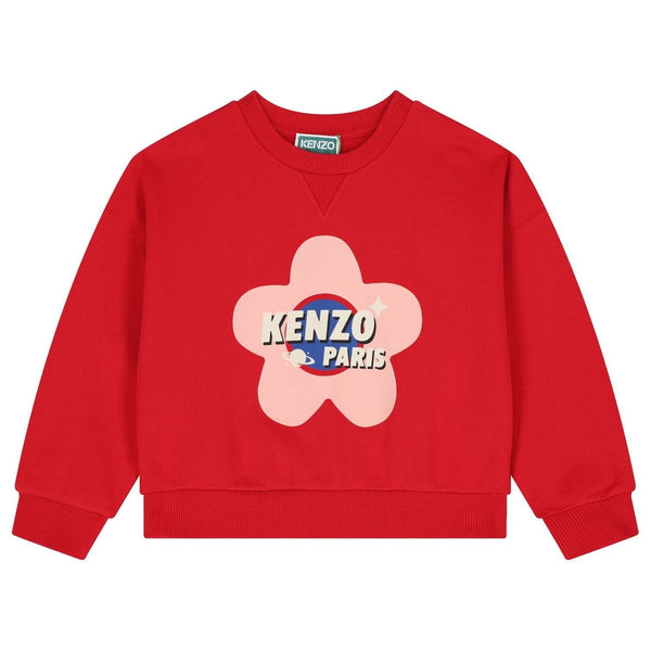 Girls Red Flower Logo-Print Sweatshirt
