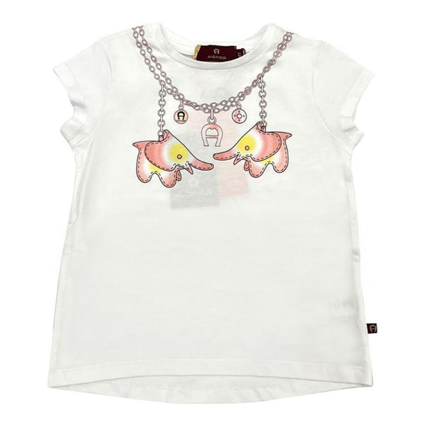 Girls White Elephant Print Logo T-Shirt
