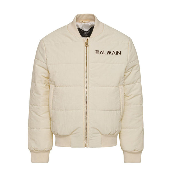 Kids Ivory Logo-Print Quilted Bomber Jacket