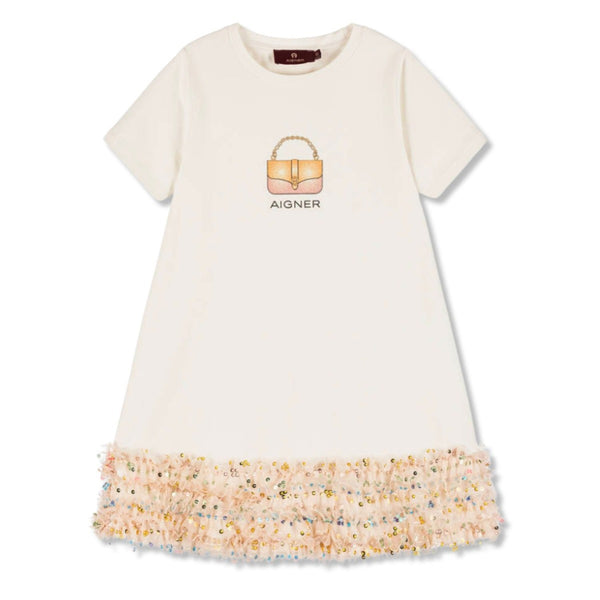 Girls Ivory Cotton Handbag Print Dress