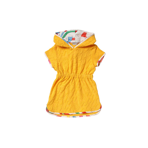 Girls Yellow Logo Print Hooded Dress