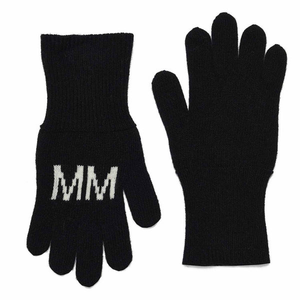 Black wool blend gloves with logo