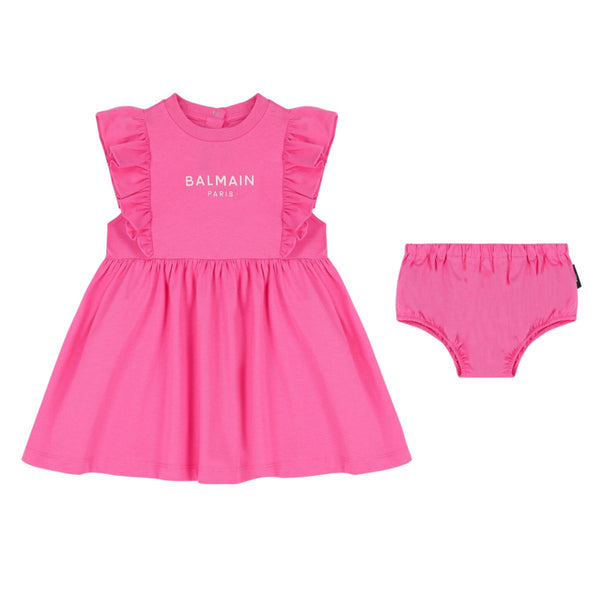 Baby Girls Pink Logo-Print Dress Set