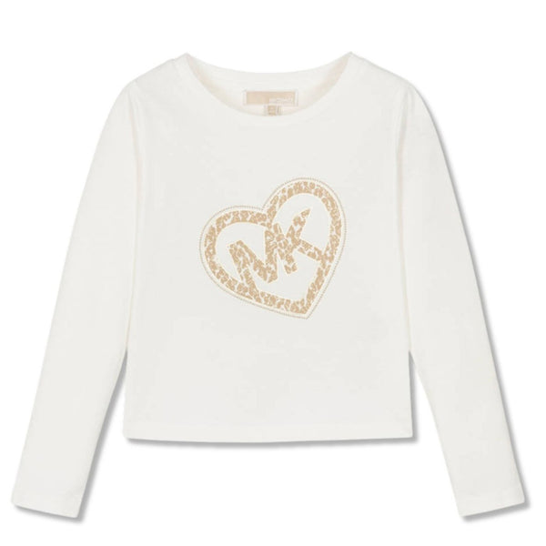 Girls White Cotton MK Logo T-Shirt