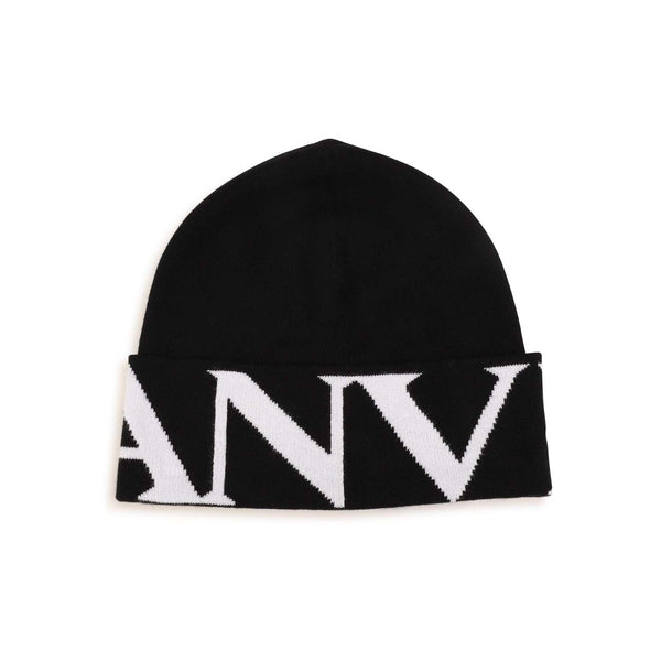 Kids Black Intarsia-Knit Logo Beanie