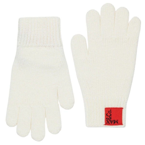 Girls Cream Knitted Logo-Patch Gloves