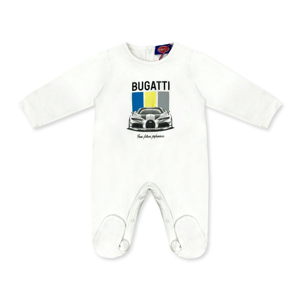 Baby Boys White White Sports Car Print Romper