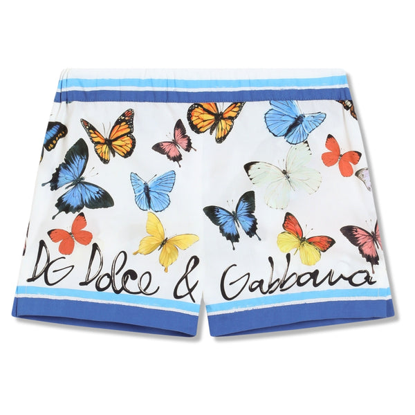 Baby Girls White & Blue Butterfly Shorts