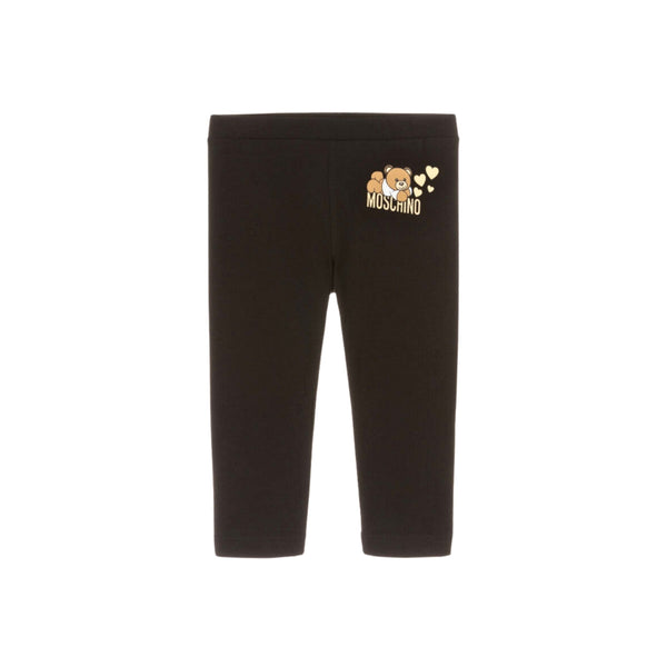 Baby Girls Black Cotton Teddy Bear Leggings