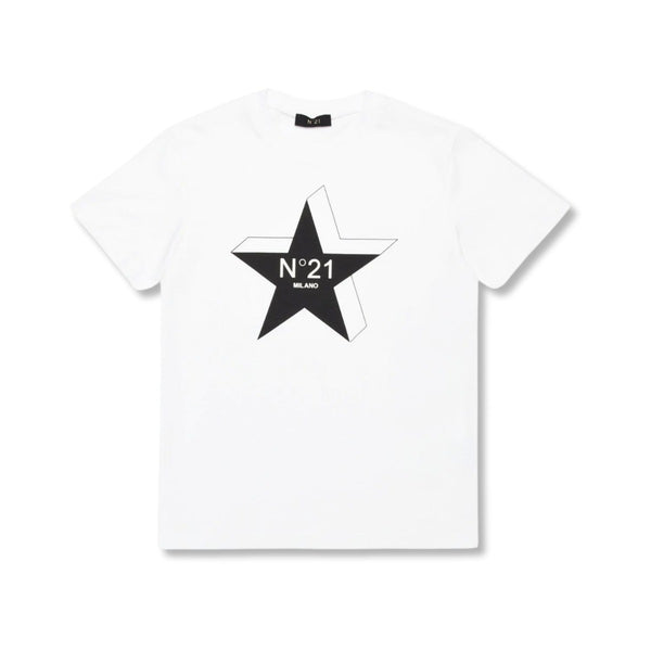Boys White Star-Logo Print Cotton T-Shirt
