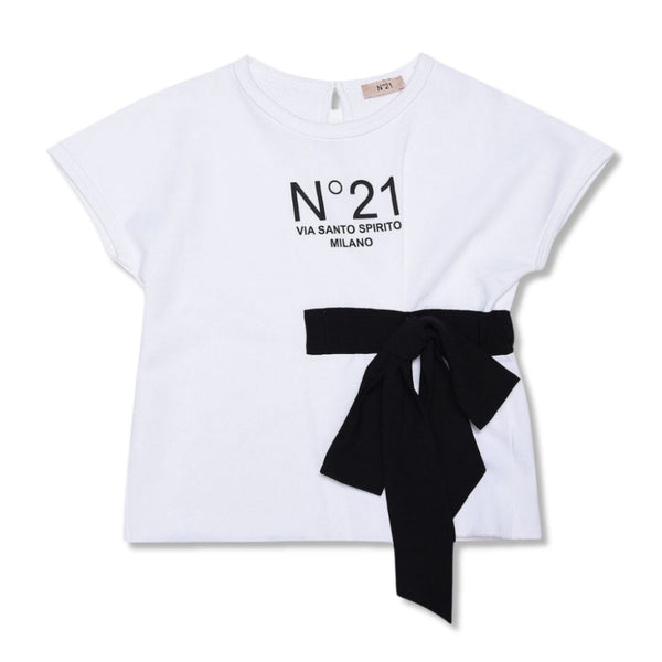 Girls N21 Bow Embellished Logo Print Top