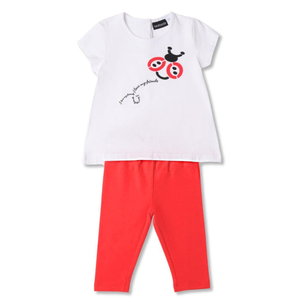 Girls White & Red Slogan-Print Co-ord Sets