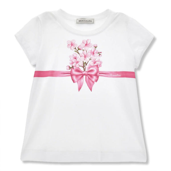 Girls White Bow-Print Jersey T-Shirt