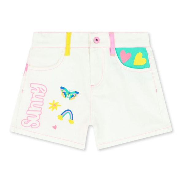 Girls White Color-Block Cotton Shorts