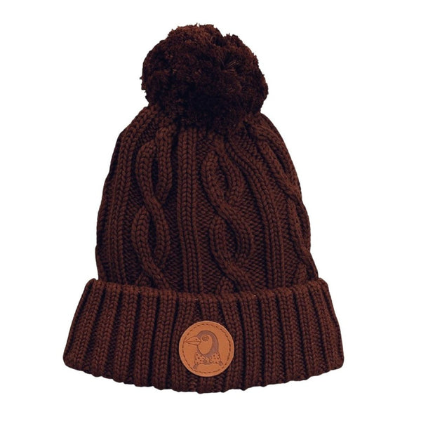 Girls Brown Cable Knitted Pompom Hat
