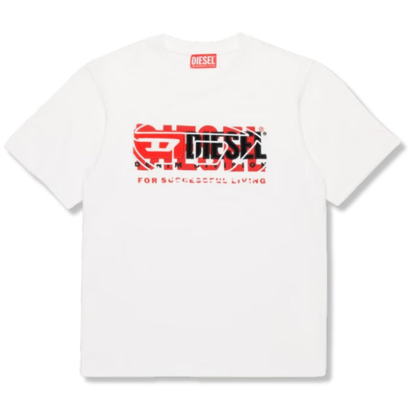 Boys White Triple Logo-Print T-shirt