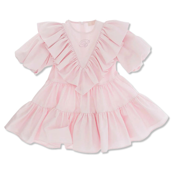 Girls Pink Floral Logo-Embroidery Dress