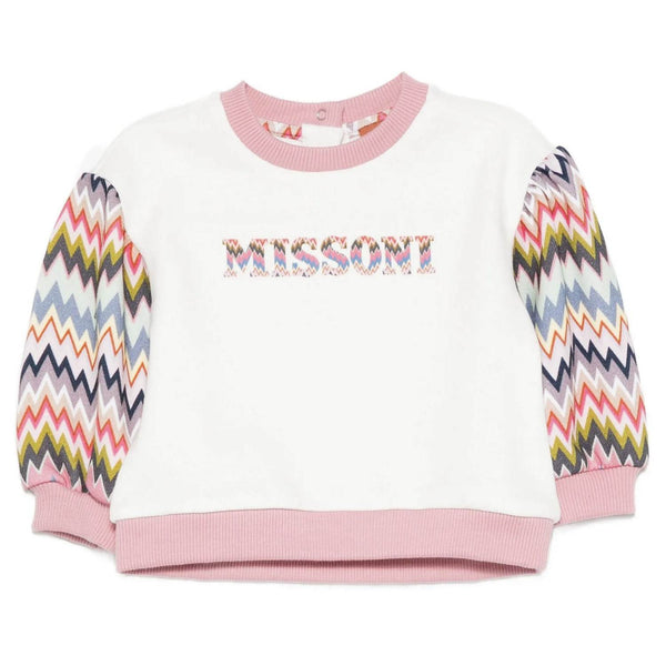 Baby Girls White & Pink Logo-Print Sweatshirt