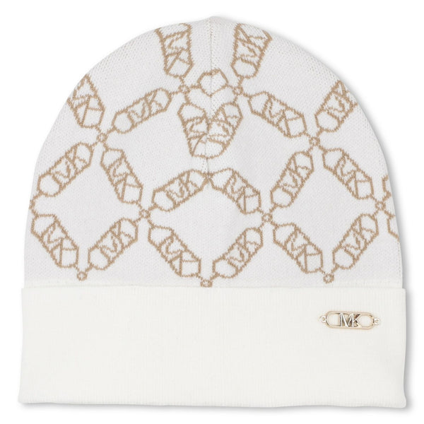 Girls Cream Knitted All-Over Logo-Print Caps