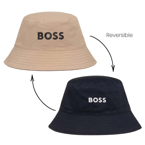 Boys Beige & Blue Reversible Bucket Hat