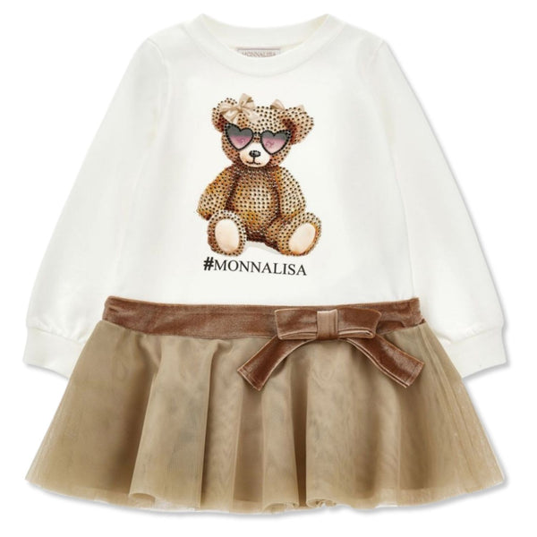 Girls Cream Teddy Bear Logo-Print Dress