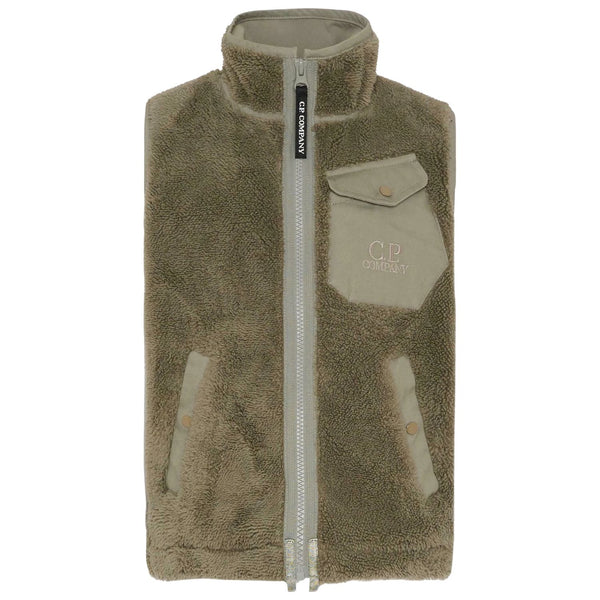 Boys Grey Embroidered-Logo Fur Gilets