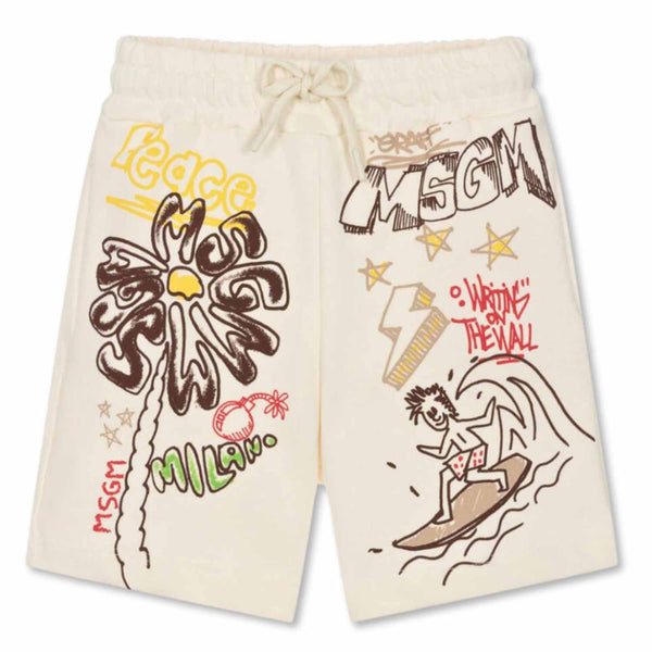 Boys Cream Cotton Graffiti Print Shorts