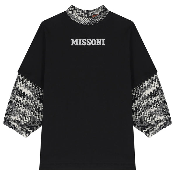 Girls Black Logo Zig-Zag Pattern Dress