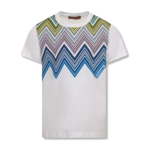 Unisex White Zigzag Cotton T-Shirt