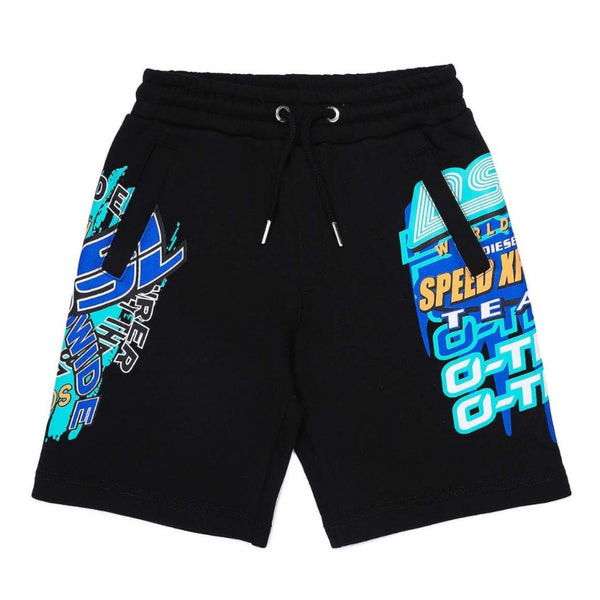Black Cotton Shorts Eith Graphic Print