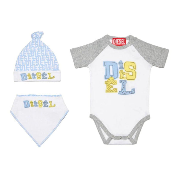 Baby Unisex White & Blue Logo-Print Romper ( Set Of 3 )