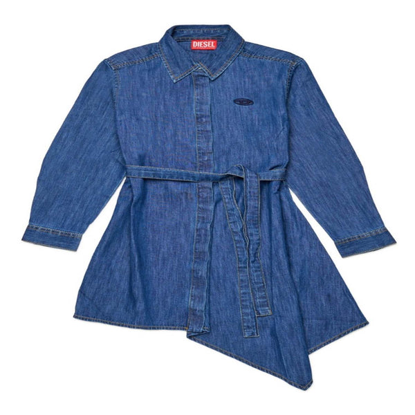 Girls Denim Asymmetric Long-Sleeve Dress