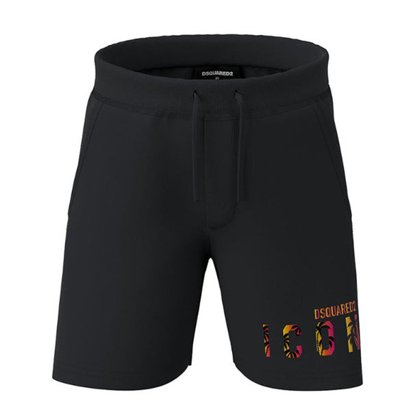 Black Logo Print Shorts For Unisex