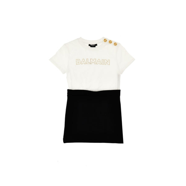 Girls White and Black Half Sleeve Dress