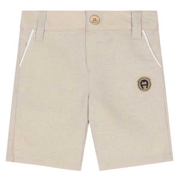 Boys Beige Cotton Logo Short