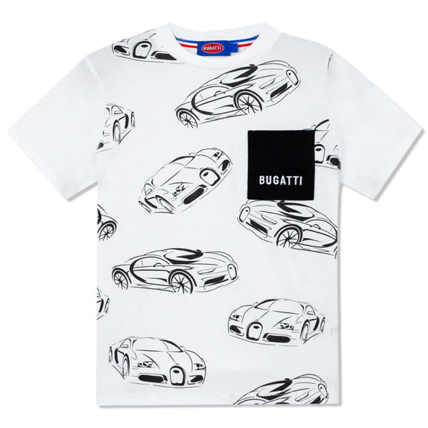 Boys White All-Over Car Printed T-Shirt