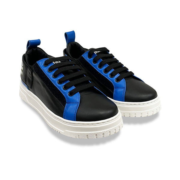 Boys Black & Blue Leather Lace-Up Sneakers