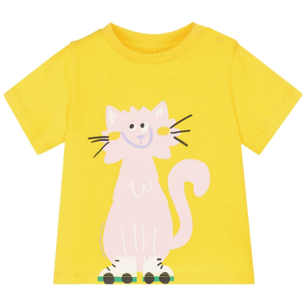 Baby Girls Yellow Cotton Cat T-Shirt