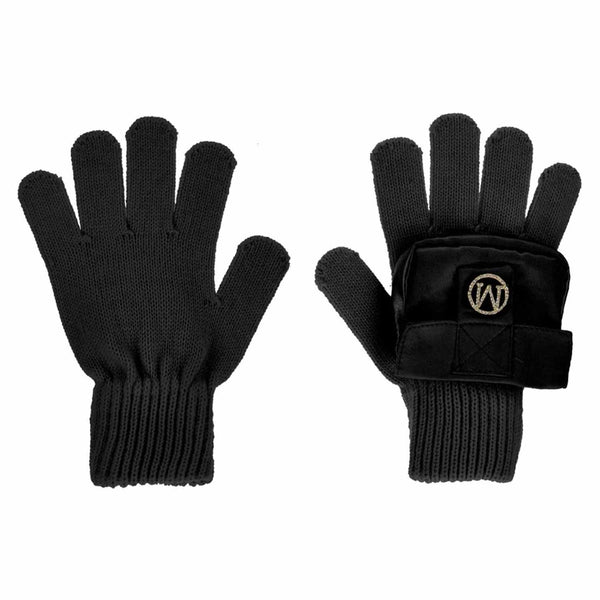 Girls Black and Gold Knitted Gloves