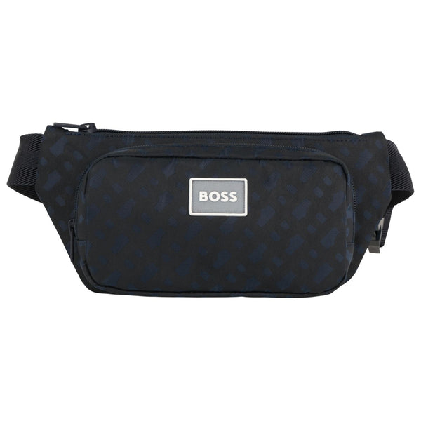 Unisex Black Logo-Patch Subtle Pattern Belt Bag
