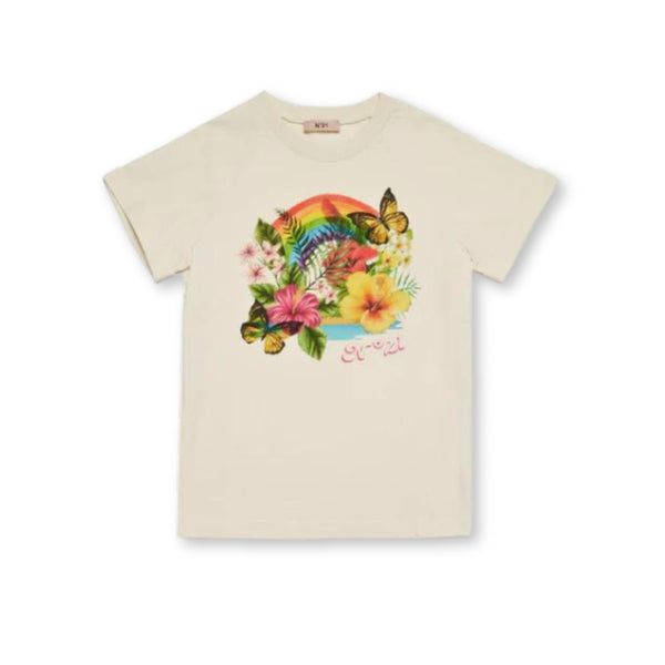 Girls Ivory Floral-Print Cotton T-shirt