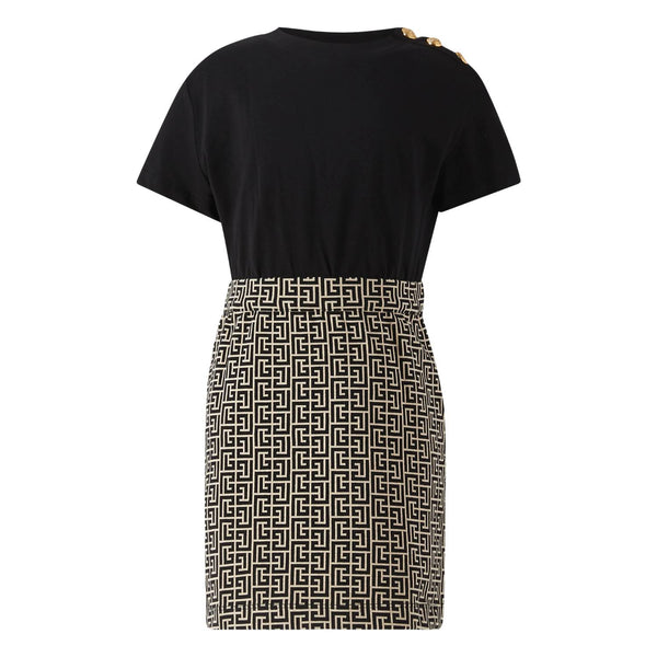 Girls Black & Beige Monogram Skirt Dress