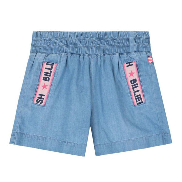 Girls Blue Cotton Logo Shorts