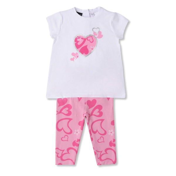 Girls White & Pink Graphic-Print Co-ord Sets
