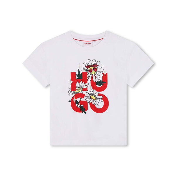 Girls White Logo-Print Organic Cotton T-shirt