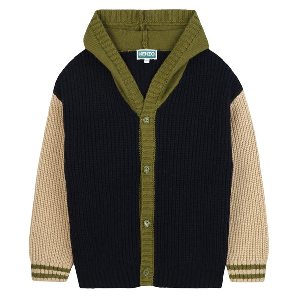 Boys Colorblock Knit Hooded Cardigan