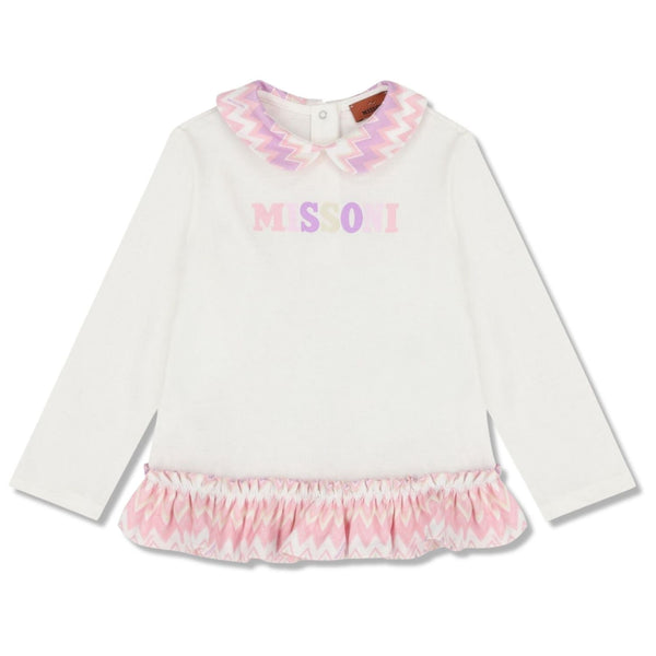 Girls Ivory Flared Pattern Logo-Print T-Shirt